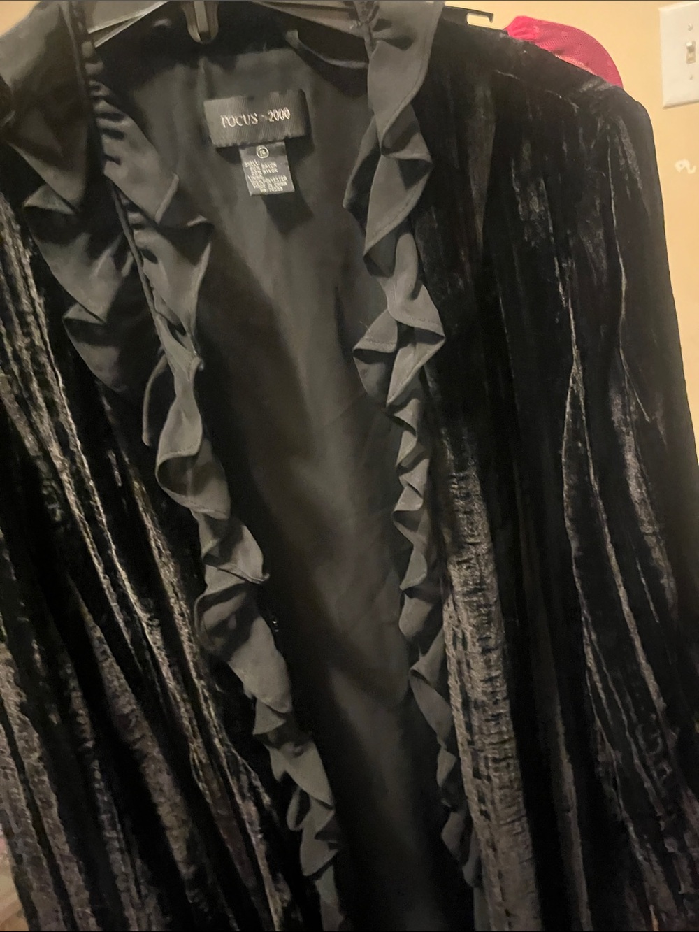 Focus 2000 Black Velvet Ruffle-Trim Robe - Picture 4 of 4